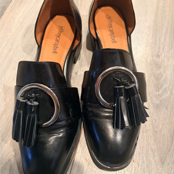 Jeffrey Campbell Black Leather Loafers with Ring Accent - Picture 3 of 5